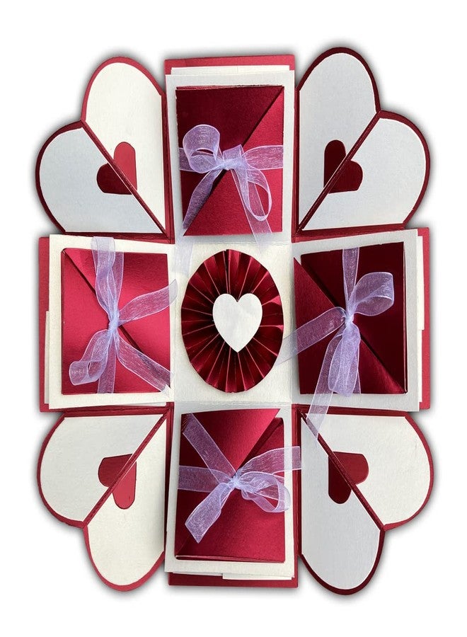 CRAFTED WITH PASSION صندوق هدايا مفاجئ قابل للتفجير / هدايا فريدة لأعياد الميلاد / الذكرى السنوية / بطاقة تهنئة مصنوعة يدوياً (لون عنابي وأبيض) - Image 1